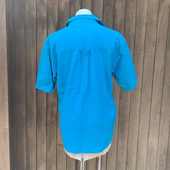 Vintage 80s Teal Blue Short Sleeve Oversized Shirt Small Boxy Top - Picture 3 of 8